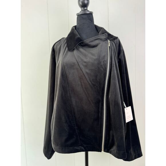 Lauren Conrad Women's Velour Moto Black Jacket, Size 2XL - Picture 8 of 8